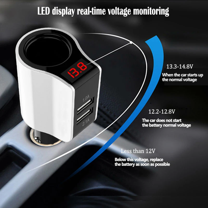 2 Ports USB Car Charger with LED Digital Car Cigarette Lighter Car-Charger USB Charge Adapter Voltage Tester 3.1A Max