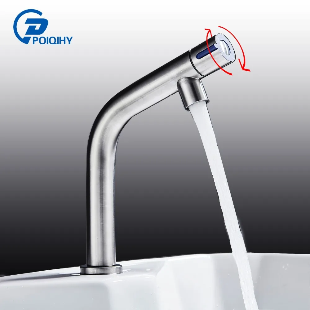 

POIQIHY Brushed Black Bathroom Water Faucet Hot and Cold Mixer Taps Single Hole Simple Style
