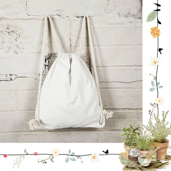 

1 PCS Plain Canvas Backpack Eco-friendly Reusable Drawstring Bag Student 33 * 38cm Unisex Softback String Interior Compartment
