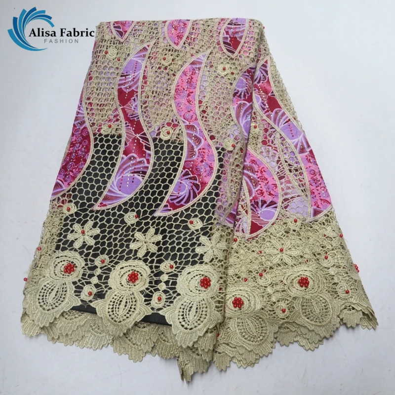 

Beautiful Water soluble lace Guipure lace fabric High quality Dutch wax African lace fabric with Stone and Beads for Dress Women