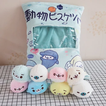 

Candice guo one bag plush toy stuffed doll ocean animal sea lion pillow pocket cushion package birthday christmas gift 8pcs/bag
