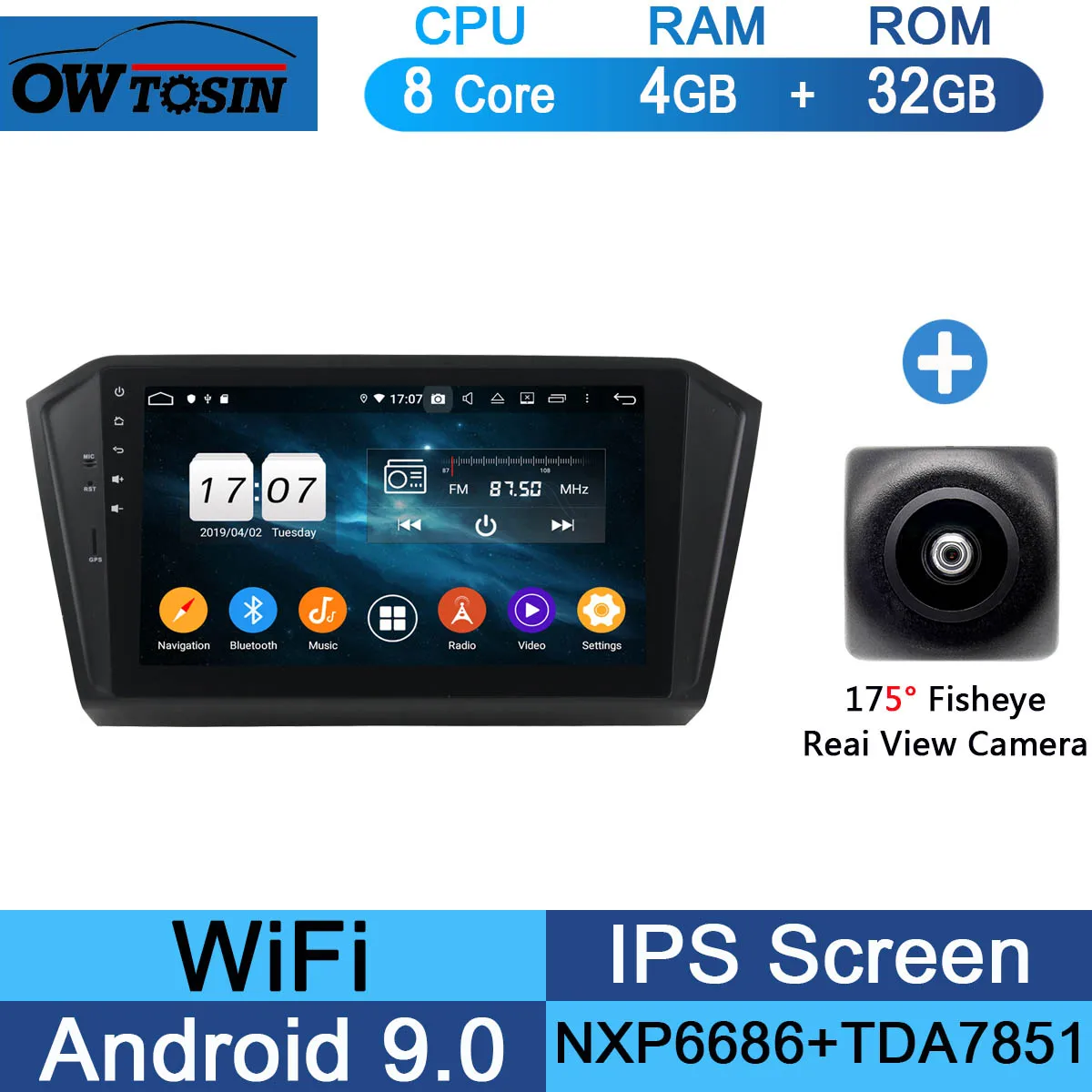 10," ips 8 Core 4G+ 64G Android 9,0 автомобильный dvd-радиоплеер gps для VW PASSAT B8 Magotan DSP CarPlay попугай BT - Цвет: 32G Fisheye Camera