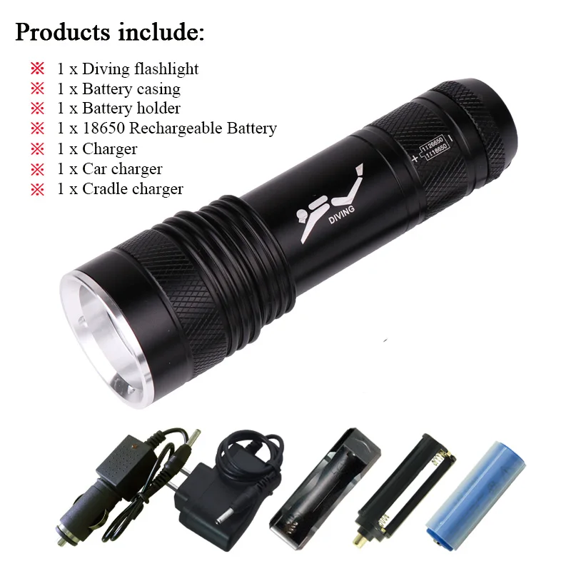 Подводный фонарь, светильник для подводного плавания, фонарик для дайвинга, УФ-фиолетовый светильник, xml t6, водонепроницаемый фонарь, 26650 или 18650 или AAA батарея - Испускаемый цвет: scuba flashlights C