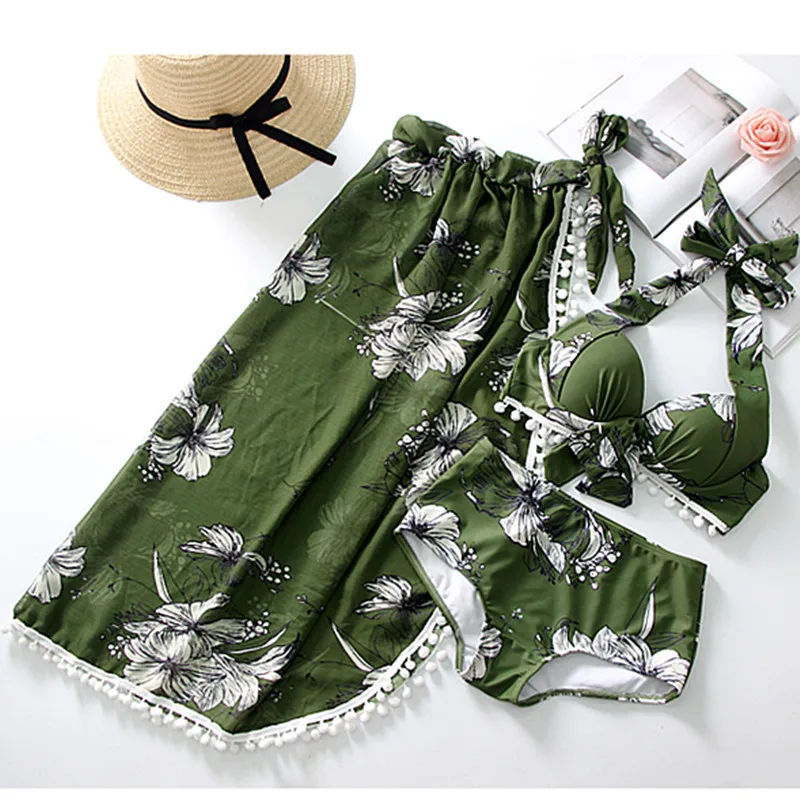 

Sexy bikini set xxl Women's new fashion bandage split 3-piece bikini Outdoor Pool Beach Bathing Swimsuit 2019 mujer push up Ha