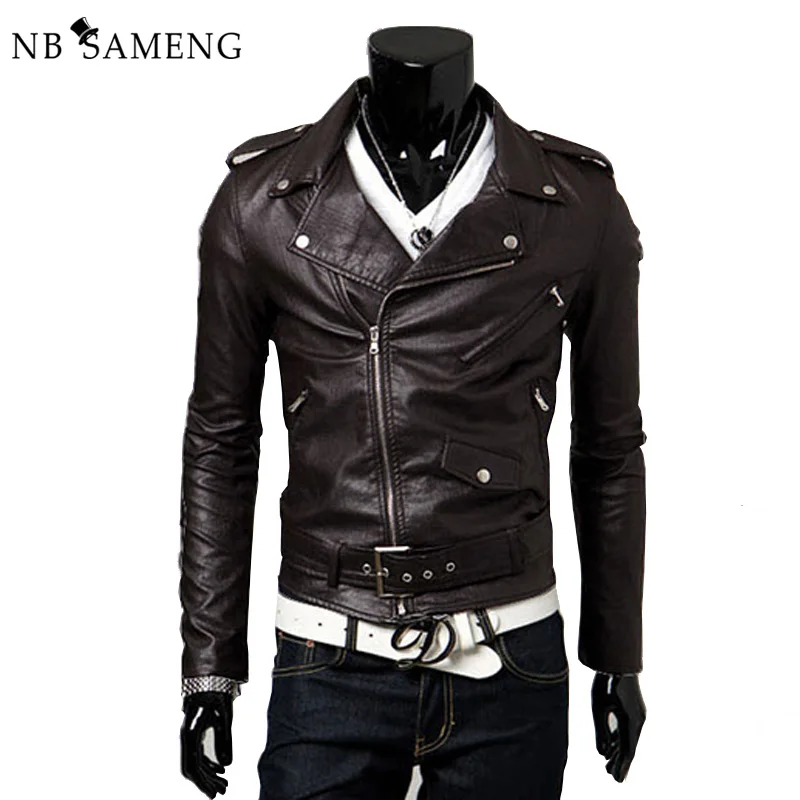New Fashion Mens Motorcycle Leather Jacket Epaulet Zipper