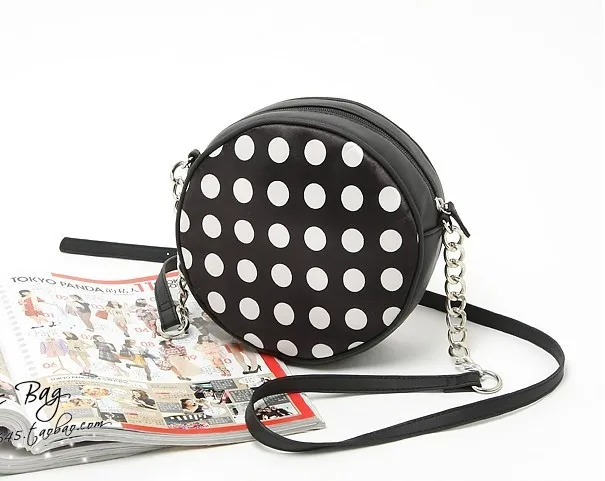 black and white polka dot bag