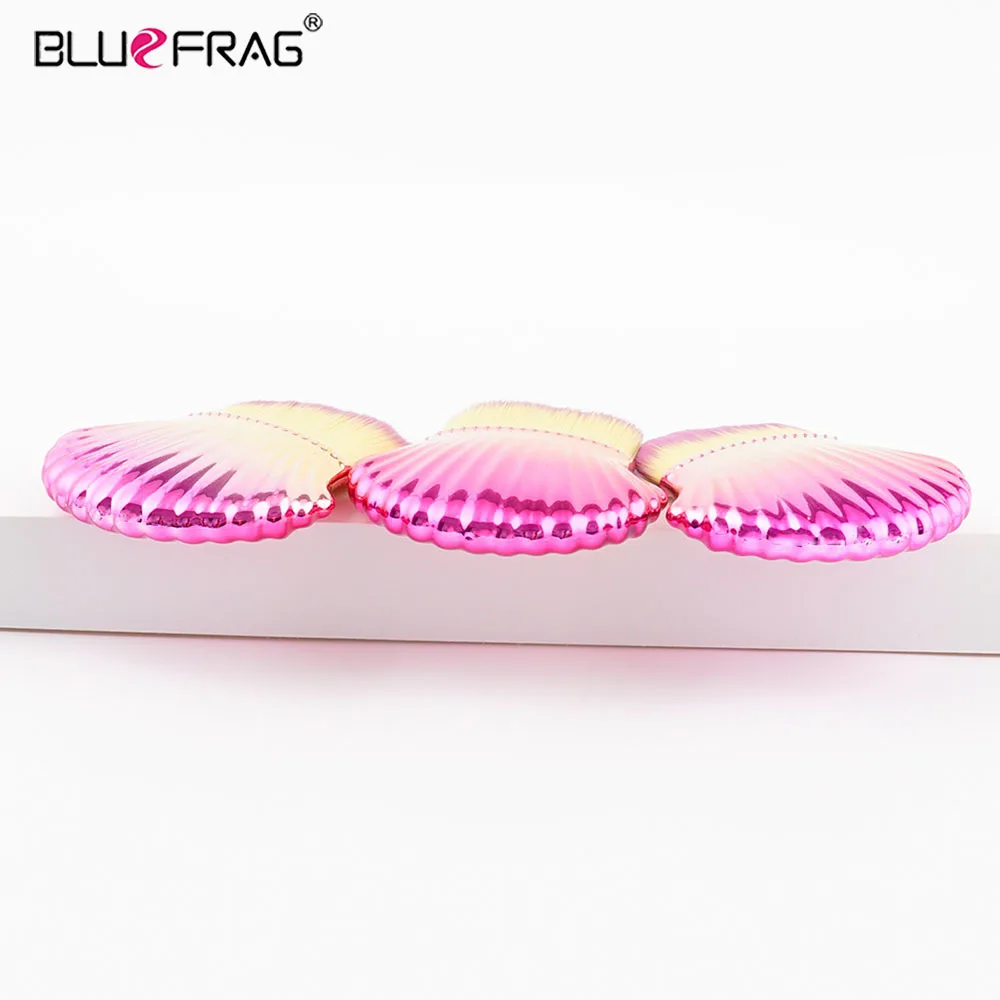 BLUEFRAG New Makeup Brush 3pcs Foundation Colorful Gold Seeshell Handle Violet/Yellow Super Soft Hair Flat Angle Powder Brushes|new makeup