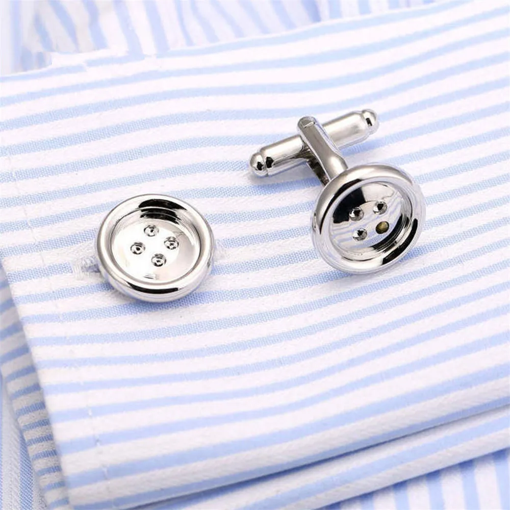 

GraceAngie Promotion Button Design Cuff links for Mens New Fashion Silver-color Stylish Best Gift For Men wholesale Price CJ538