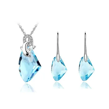 

Austria crystal earrings necklace set lovly Dolphins FREE SHIPPING