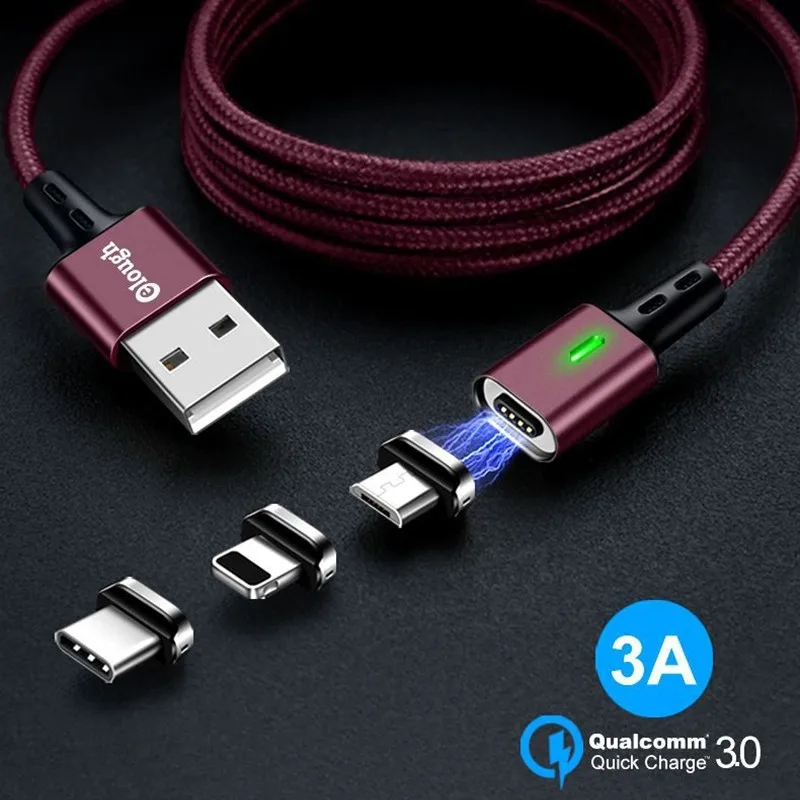 1 м 3 А USB Магнитный зарядный кабель для iPhone usb type c Micro USB 3 в 1 Магнитный зарядный кабель для iPhone X XR 8 7 6