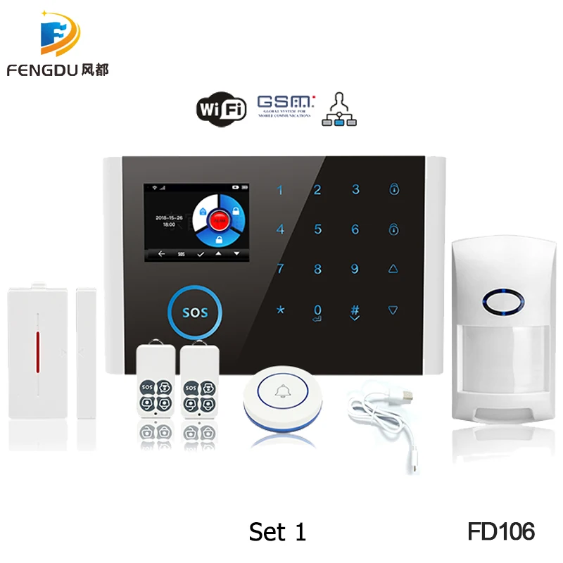GSM Сигнализация приложение дистанционное управление Умный дом интеллектуальная 2,4 дюймов TFT сенсорная панель GSM GPRS SMS Wifi сигнализация Безопасность - Цвет: Set 1