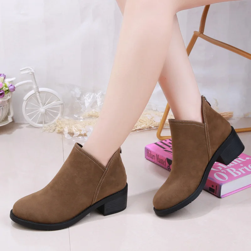

2018 Women Boots Autumn Winter Women Casual Ankle Boots Fashion Women Shoes Round Toe Female Boots Suede Leather Designer Boots