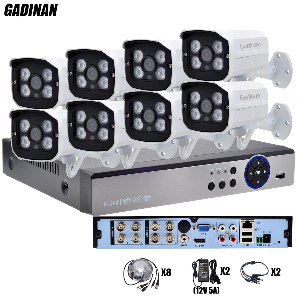 GADINAN Full HD 8CH AHD Outdoor CCTV System Kit 8 Channel AHD 3MP 2048P/4MP 2560P Metal Surveillance Camera Security System Kit
