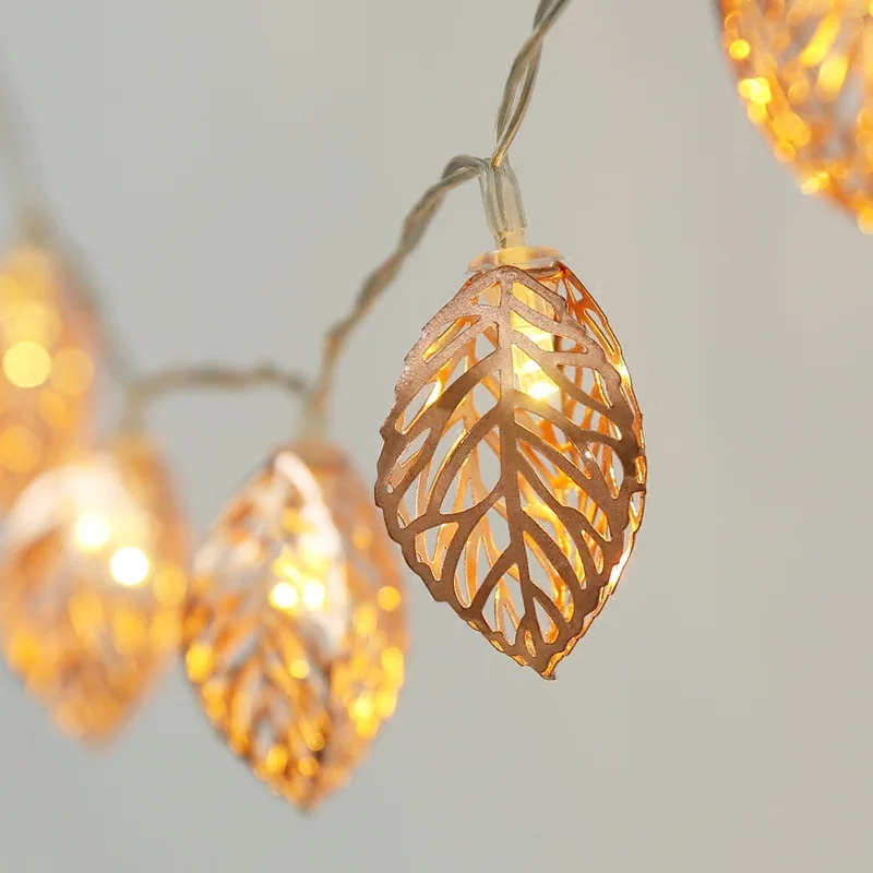 4M 40 LED Gold Hollow Leaves Fairy String Lights Garland Battery