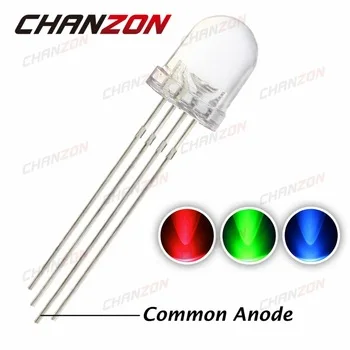 50pcs 8mm RGB LED Common Anode LED Diode Light Round Tricolor Red Green Blue Light-Emitting Diode LED Lamp 4Pin Transparent Bulb