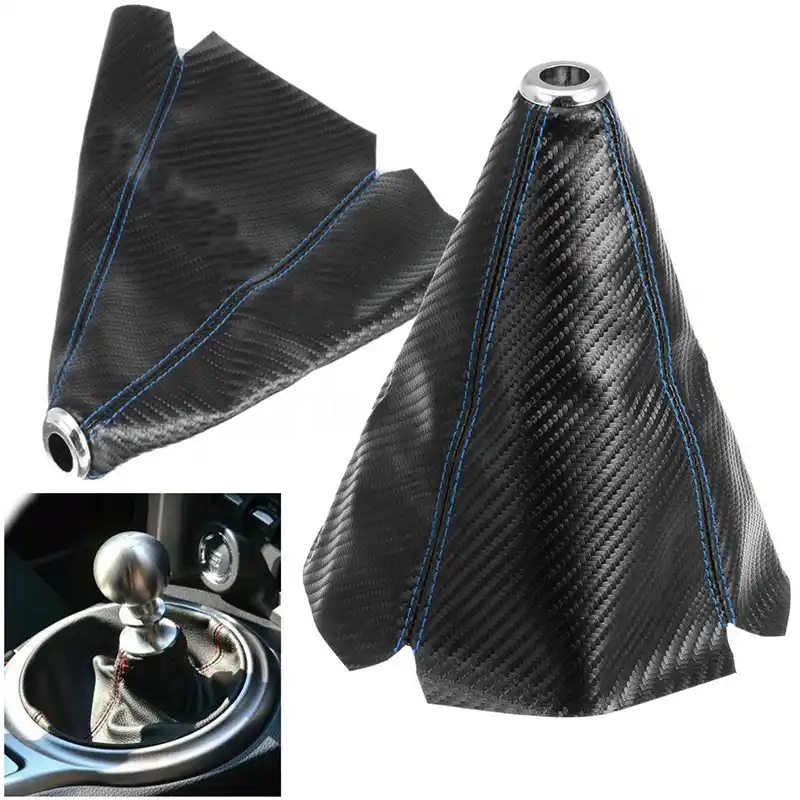 Universal Auto Manual Car Gear Shift Knob Boot Dust Cover Carbon Fiber Style PU Leather Gear Shifter Boot Durable Gear Stick Dustproof Gaiter Protection