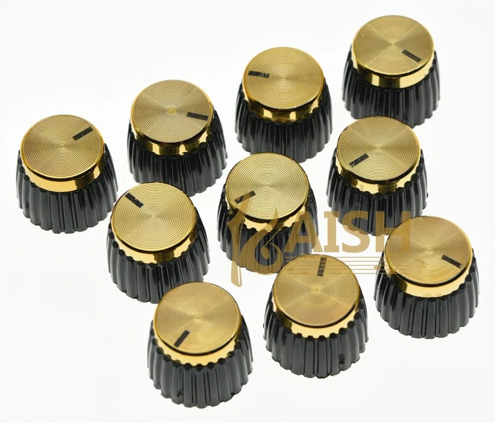 20x Guitar AMP Amplifier Knobs Black w/ Gold Cap Push on Knobs fits
