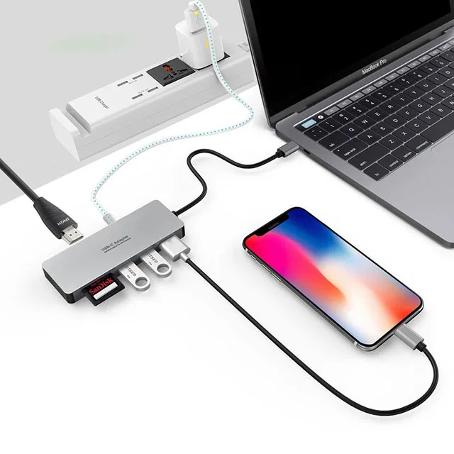 Egeedigi USB C концентратор 7 в 1 док-станция TF кард-ридер HDMI 4K концентратор 3 USB 3,0 адаптер type C PD Зарядка для Mac Book/мобильного телефона