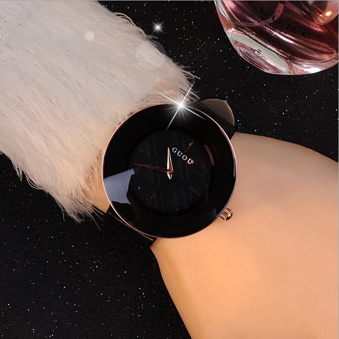 

7 Color 2015 Hot Sales Women Dress Watches Luxury Large Dial Gift Watch Genuine Leather Rhinestone Wristwatches GUOU 8130