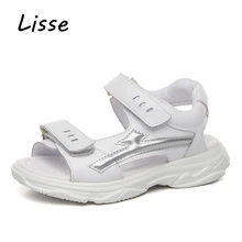 

Size 26-37 Genuine Leather Sandals For kids 2018 Summer Soft Toddler Boys Beach Shoes Flat Little Girls Gladiator Sandals