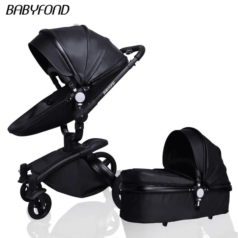 Babyfond 3 в 1 Роскошная детская коляска из искусственной кожи, двусторонняя детская коляска с поворотом на 360 градусов, детская коляска на колесиках, европейская детская коляска, бесплатный подарок - Цвет: gray 2 in 1