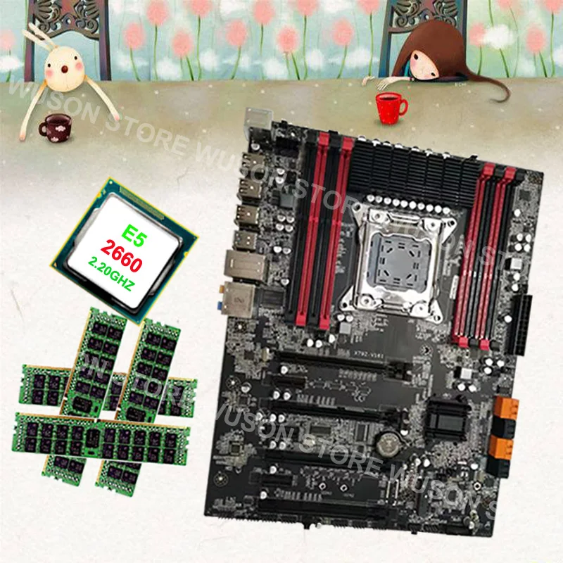 ^Cheap Buy gaming PC motherboard brand Runing Super ATX X79 motherboard with CPU Intel Xeon E5 2660 C2 2.2GHz 4*16G 1600MHz DDR3 RECC