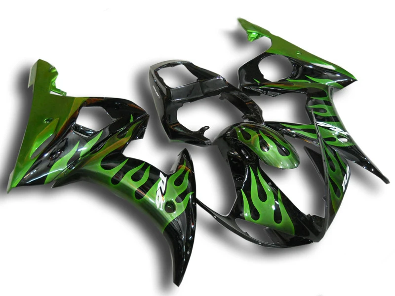 

Motorcycle Fairing kit for YAMAHA YZFR6 03 04 05 YZF R6 YZF600 2003 2004 2005 ABS Green flames black Fairings set+7gifts YF11