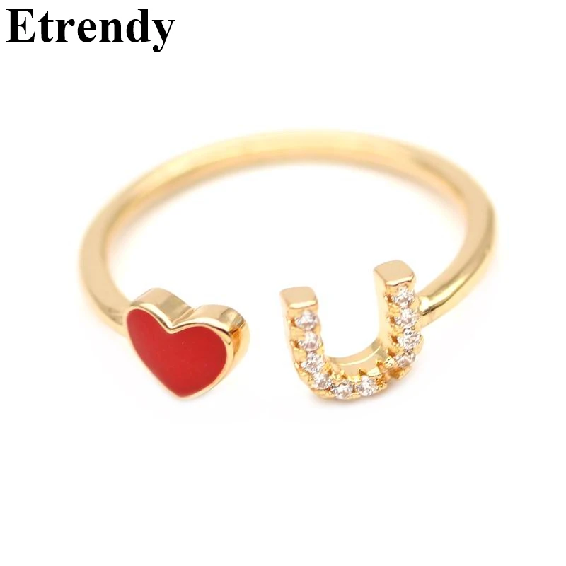 

U Letter Love Heart Rings For Women 2019 Fashion Jewelry Wholesale Adjustable Engagement Ring Cute Gift