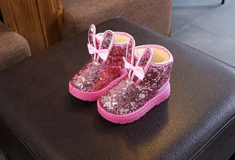 Зимние ботинки для девочек; нескользящая удобная теплая плюшевая детская обувь; модные ботинки с блестками для малышей