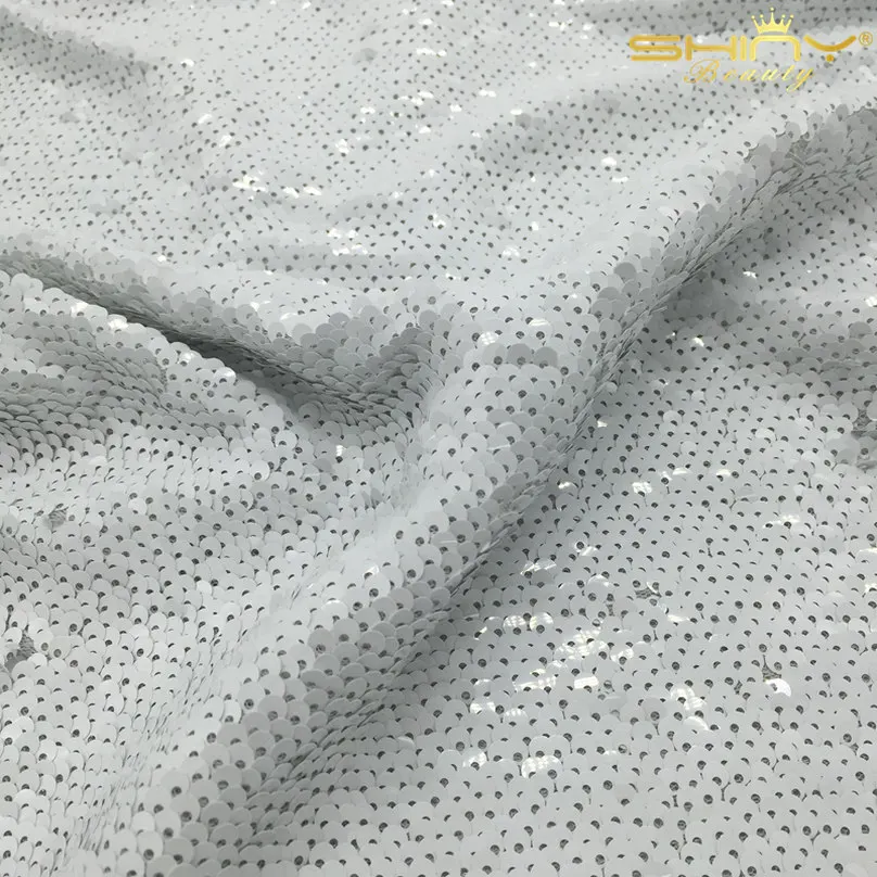 ShinyBeauty 5 мм два лица белая Русалка из ткани с двусторонними блестками ткань белыми