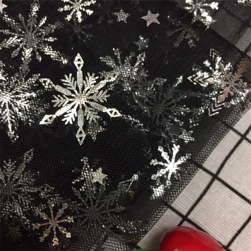 

Snowflake glitter silver gauze mesh fabric for Sew Tilda Doll gold thin net cloth DIY material Halloween christmas decor supplie