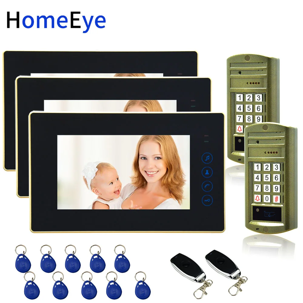 

Password+ID Card+ Remote Unlock 7'' Video Door Phone Video Intercom Door Bell Home Access Control System for 2 Doors Waterproof