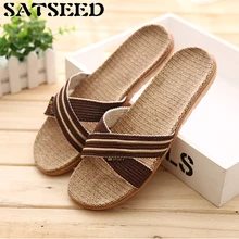 

Indoor Home Flat Slides Linen Slippers Summer Home Women Casual Fashion Big Yards Comfortable Slippers