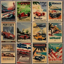 Супер гоночный Ретро мотор Monaco 1937 старинный автомобиль для путешествий, классический винтажный постер, сделай сам, домашний декор из крафт-бумаги