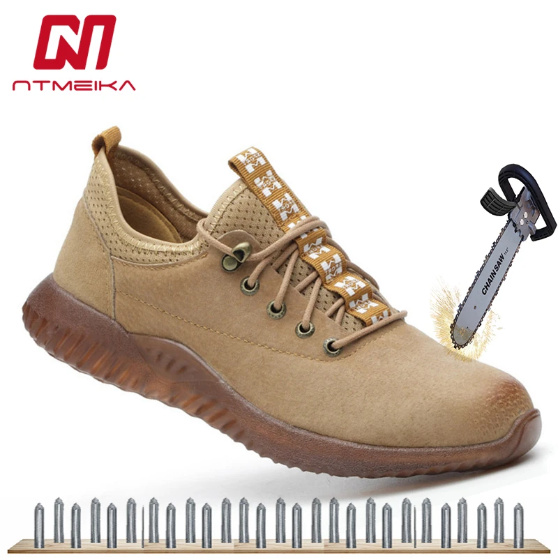 

Men Safety Shoes Steel Toe Cow Suede Work Shoes for Men Breathable Wear-resisting Work Safety Boots Men Protective Footwear