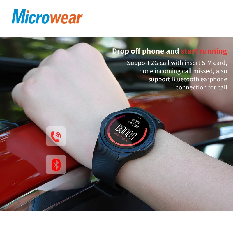 Microwear L1 sports smart watch for Android ios MTK2503 heart rate 2G Wifi Bluetooth call 0.2M Camera TF card