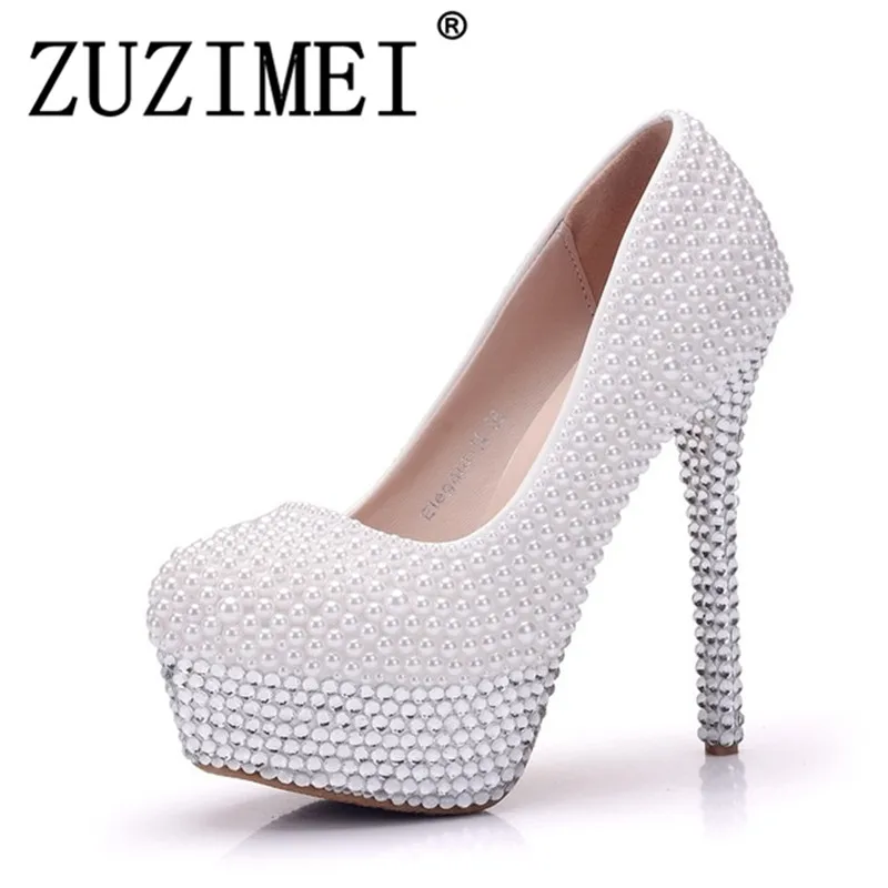 

Women Pumps Silver Rhinestone Wedding Shoes Ultra High Heels Woman Crystal Platform Party Shoes Plus Size 41