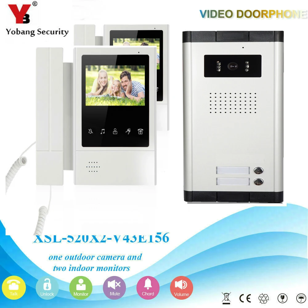 

Yobang Security Video Door Phone Intercom 4.3"Inch Color Monitor Video Doorbell Intercom Access Control For 2 Unit Apartment