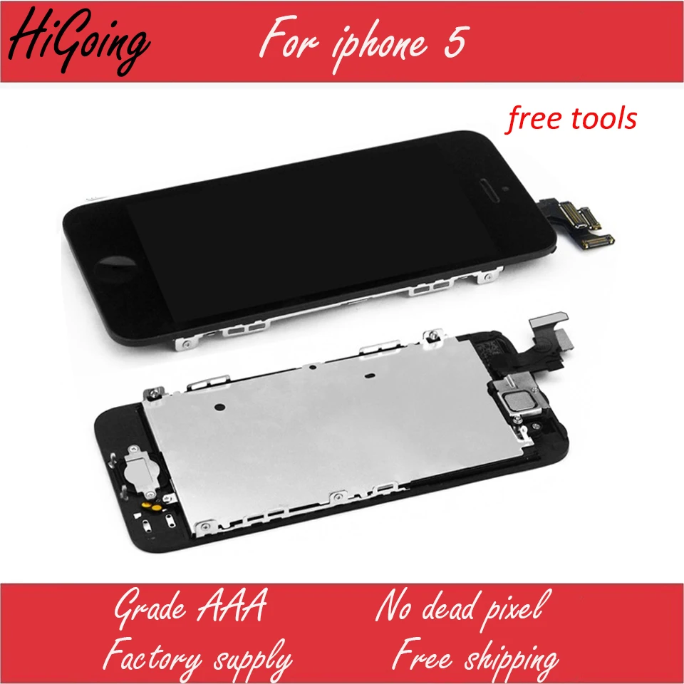 LCD Digitizer For iPhone 5 Touch Screen Display Assembly with Home Button Front Camera Flex Cable