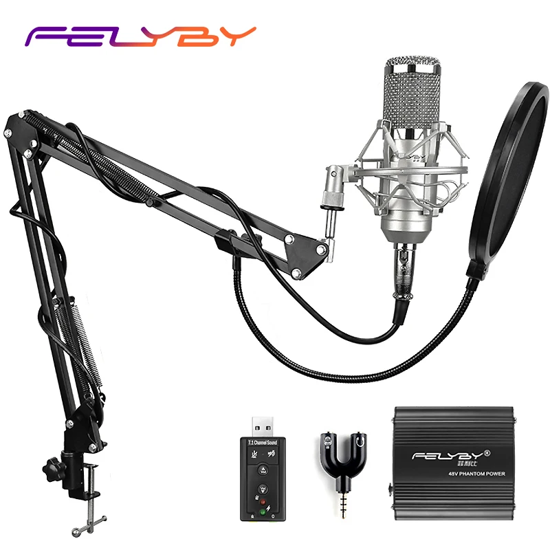 

FELYBY Brand Professional bm 800 Condenser KTV Microphone & Pro Audio Studio Vocal Recording Karaoke microphone