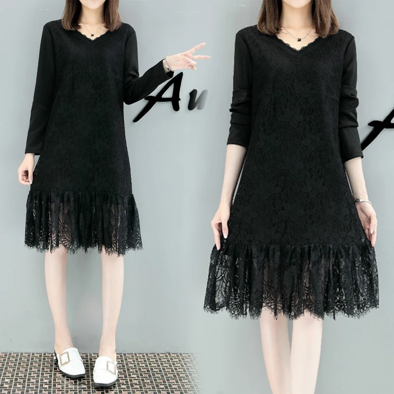  4xl plus big size women clothing 2019 spring autumn winter korean vestidos velvet thick black lace 