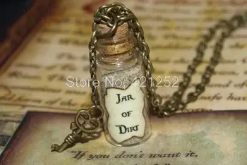 

12pcs Jar of Dirt Necklace with Key Charm Pirates of the Caribbean Jack Sparrow Tia Dalma necklace in bronze