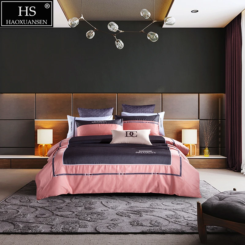 الوردي الأسود بسيطة الأعمال الفراش مجموعات 4 قطعة القطن المصري أزياء مكتب سيدة نوم الديكور المعزي مجموعة