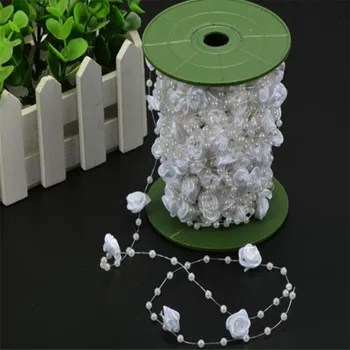 

30M Pearls Beads Chain Garland Flowers Artificial Wedding Decoration DIY Crafts Lace Trims Tape Rustic Home Decor white/beige