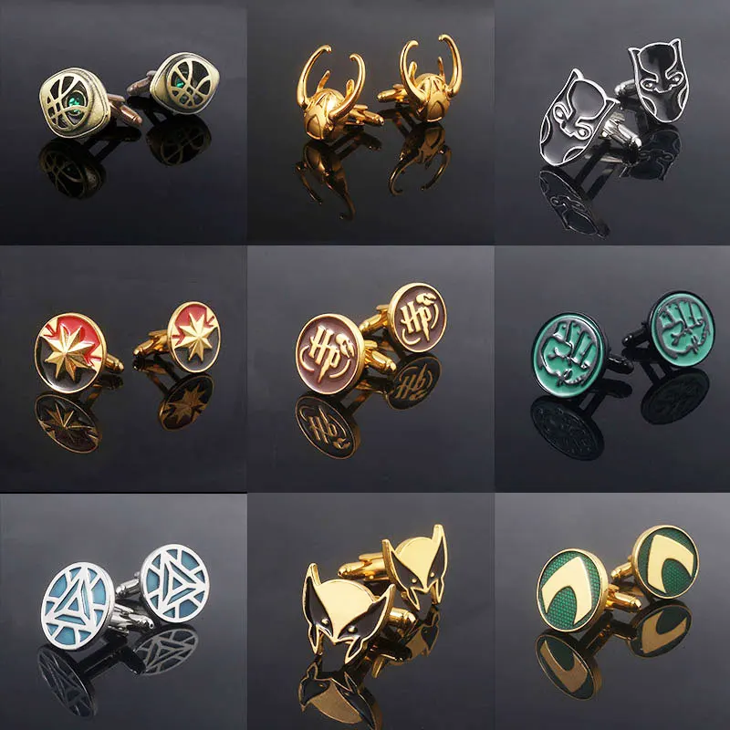 

wholesale Avengers Cufflinks Iron Man Captain Marvel Thor Loki Thanos Gloves Black Panther Doctor Strange Men's Shirts Cufflinks