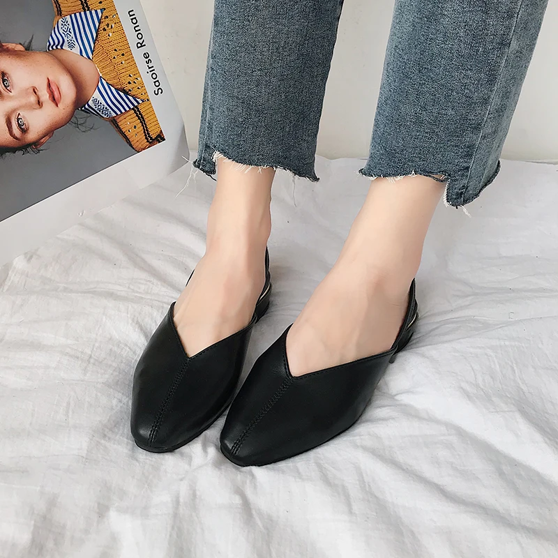 

Moxxy New 2019 Spring Summer Women Slippers Solid Color Flat Shoes Woman Mules Shoes Round Toe Half Slippers Outside Slides