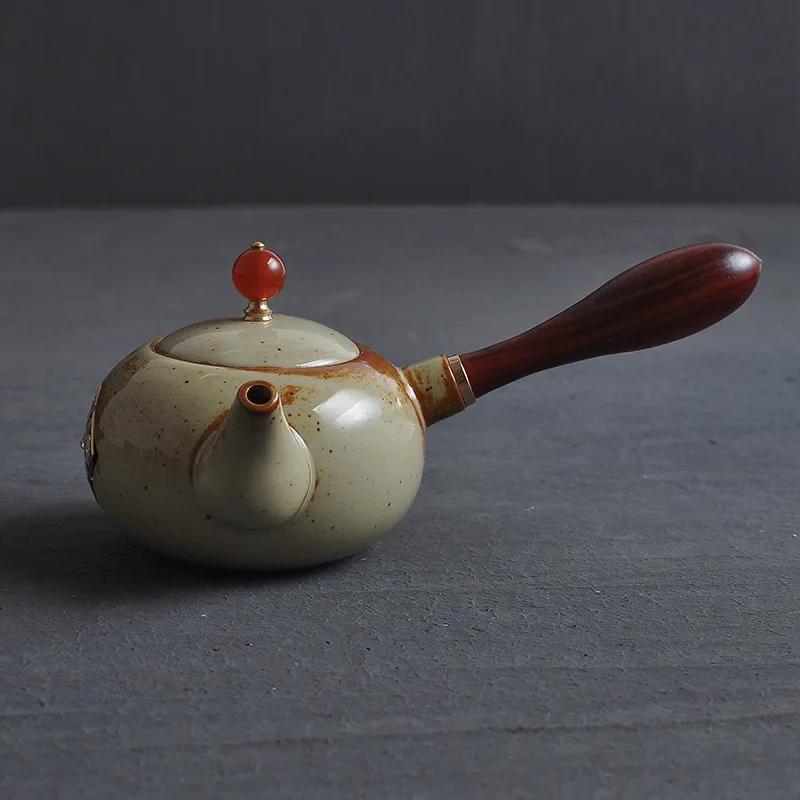 Retro Style Dehua Ceramic Porcelain Teapot Tea (210ml),side Wood Handle