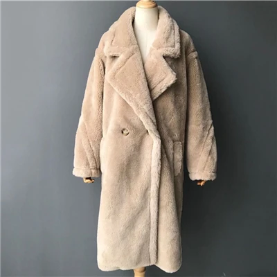Для женщин настоящая овечья шерсть пальто ежедневный пиджак осень-зима с длинным рукавом лацкан норка мех, женская верхняя одежда, джинсовая куртка шерсть Тедди куртка медвежонок - Цвет: beige long