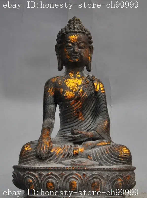

9" old chinese buddhism bronze gilt Medicine Buddha sakyamuni Shakyamuni statue