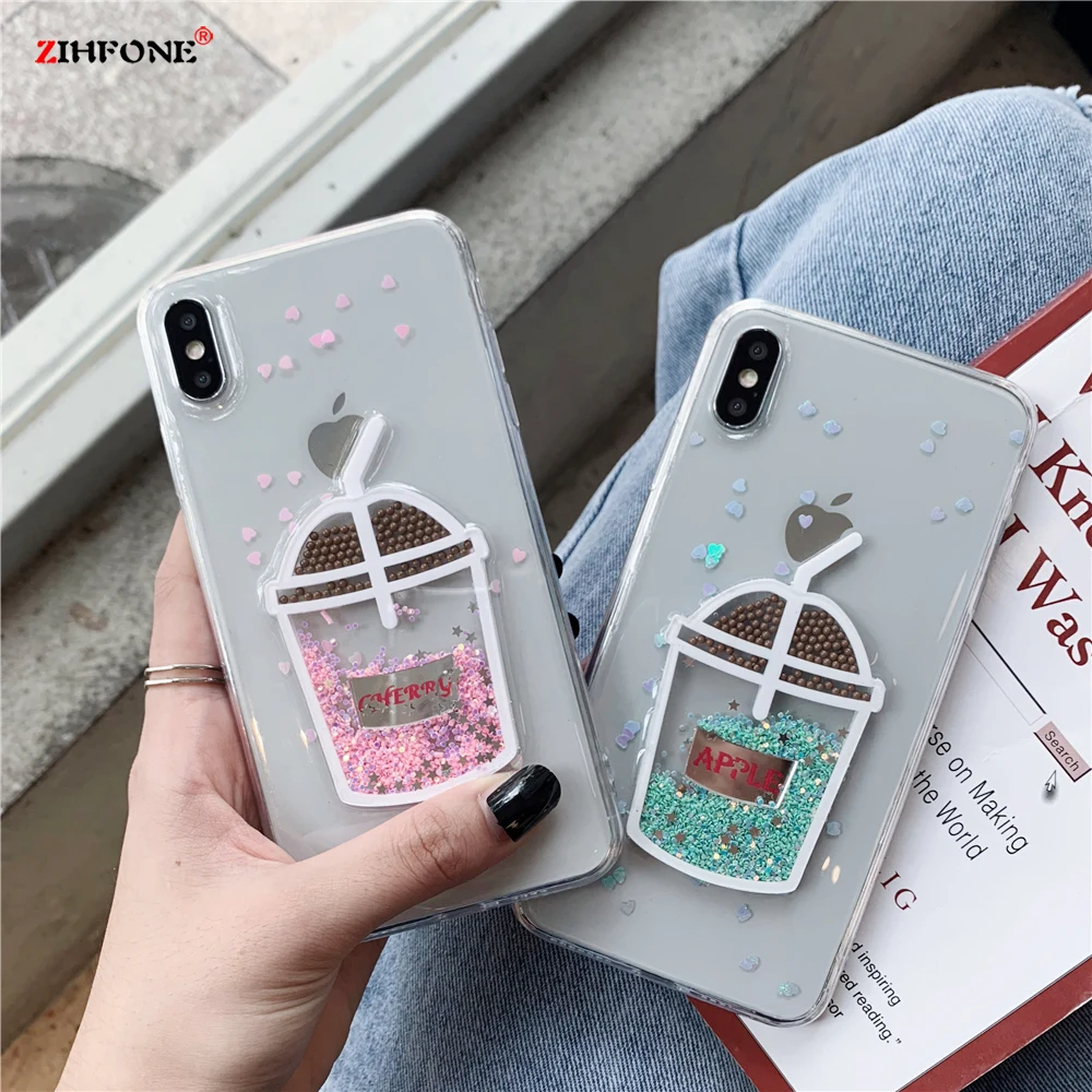 

Fundas 3D Transparent Drinks Cherry Apple Phone Case For iphone X XR XS Max 8 7 6s 6 Plus Cases Coque Soft Clear Cover Capa